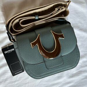 True Religion Mini Horseshoe Bag Crossbody Purse (Blue with Silver hardware)